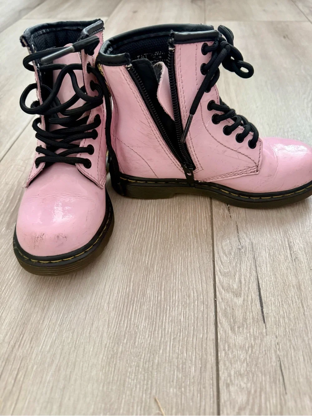Dr. Martens Pink Lace-Up Kids Combat Boots with Black Laces